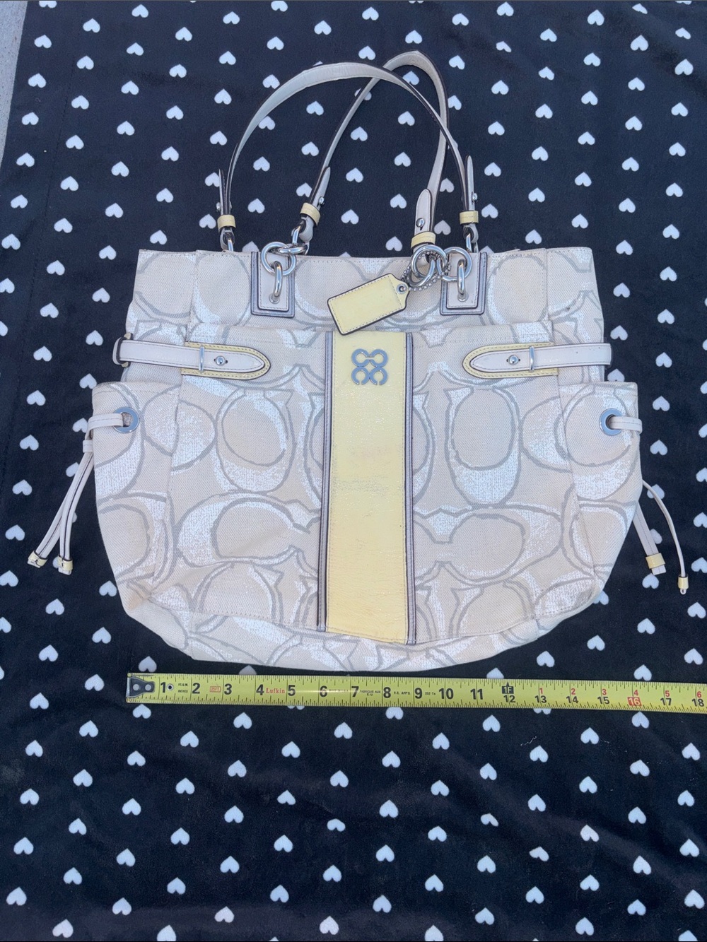 Coach Beige Tote with Yellow Center Stripe